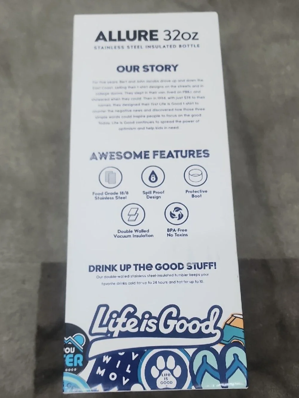 Life Is Good Allure 32oz Insulated Bottle in Light Pink with Purple Design